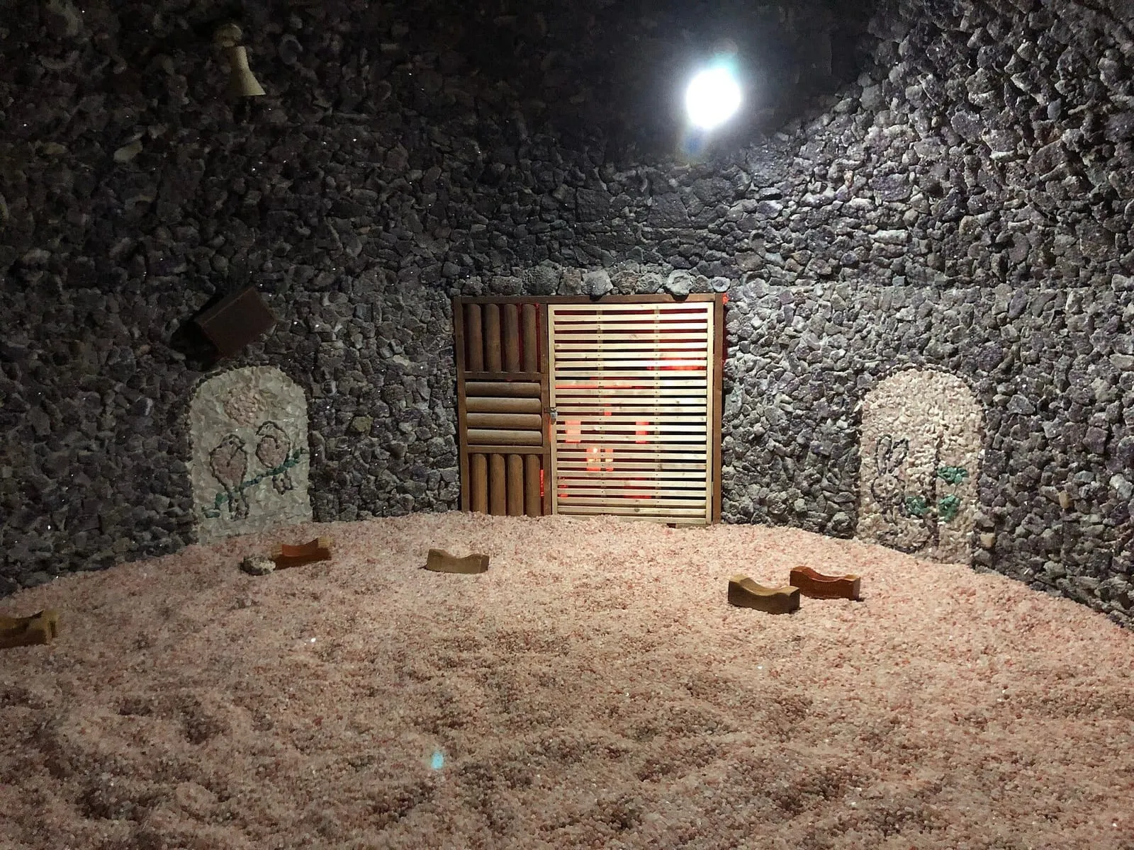 Bulgama room of a jjimjilbang in Wonju, South Korea, with stone walls and a salt-covered floor