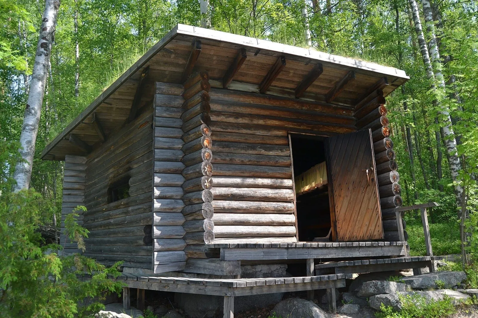 Log smoke sauna at Alvar Aalto’s Muuratsalo Experimental House in Jyväskylä, Finland